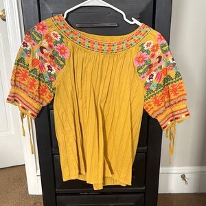 THML Mustard Blouse with Multicolor Embroidery